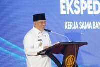 Gubernur Malut KH Abdul Gani kasuba saat memberi sambutan pada Kick Off Ekspedisi Rupiah Berdaulat 2023.
