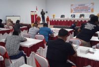Ketua Badan Pengawasan Pemilihan Umum (Bawaslu) Kota Tidore Kepulauan, Amru Arfa saat memberikan sambutan dalam rapat koordinasi publikasi dan dokumentasi